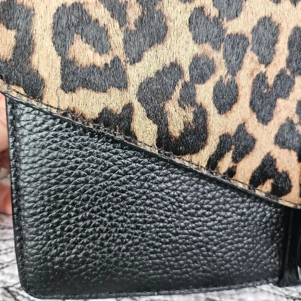 GUC Kate Spade Havana Parchment Drive Calf Hair Leopard Black Crossbody Bag